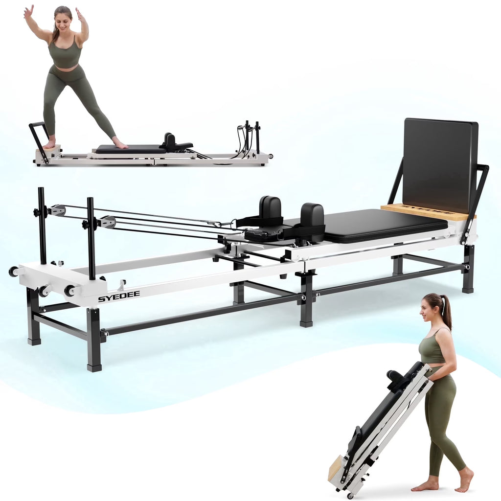 Foldable Pilates Reformer, Pilates Machine for Home Use, with Dual Resistance- Springs and Cords, Pilates Equipment for Home Workouts with Jump Board, up to 400 LBS