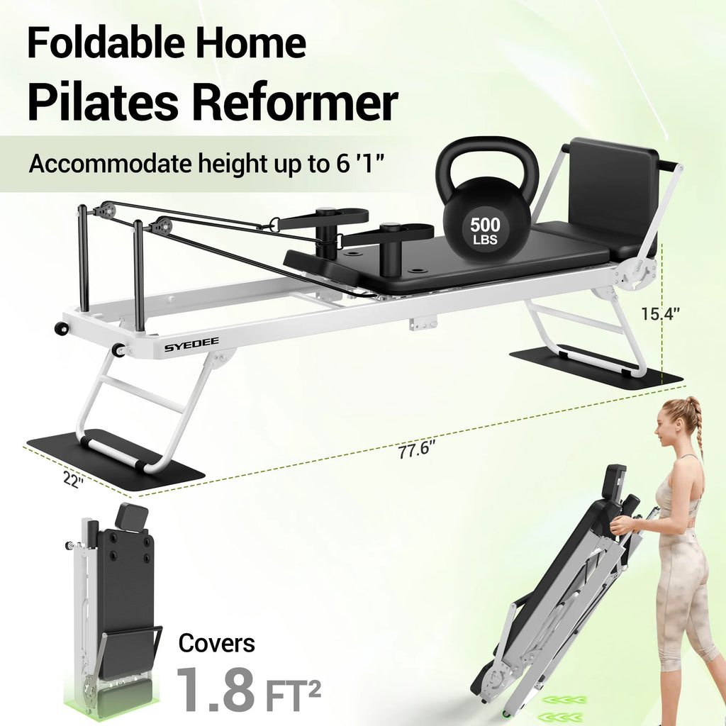 Foldable Pilates Reformer, Pilates Machine for Home Use, with Dual Resistance- Springs and Cords, Pilates Equipment for Home Workouts with Jump Board, up to 400 LBS