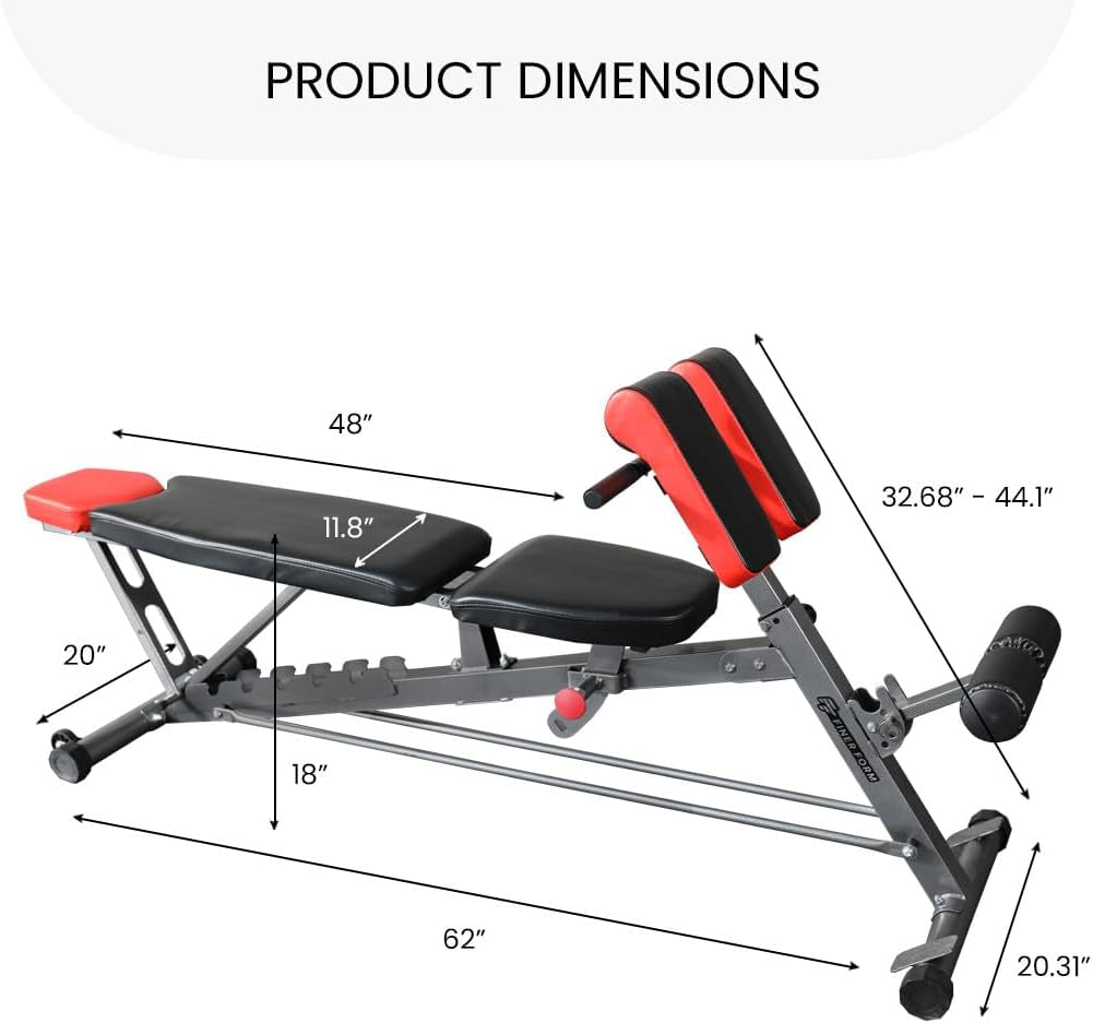Multi-Functional FID Weight Bench for Comprehensive Body Workout - Hyper Back Extension, Roman Chair, Adjustable Ab Sit-Up, Incline/Decline, and Flat Bench