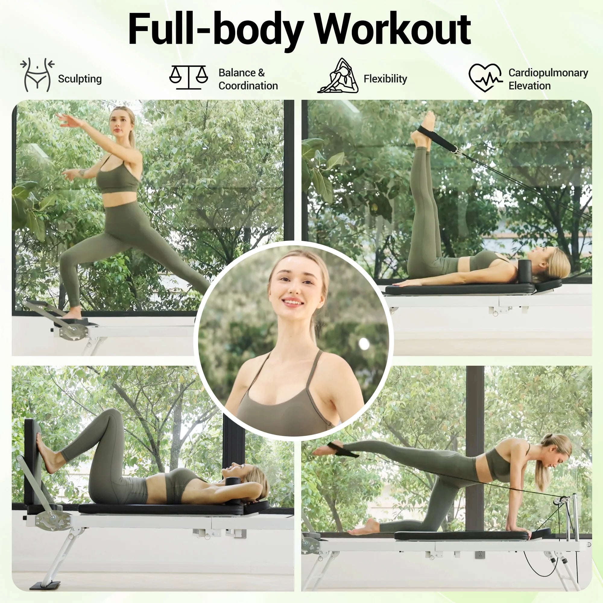 Foldable Pilates Reformer, Pilates Machine for Home Use, with Dual Resistance- Springs and Cords, Pilates Equipment for Home Workouts with Jump Board, up to 400 LBS