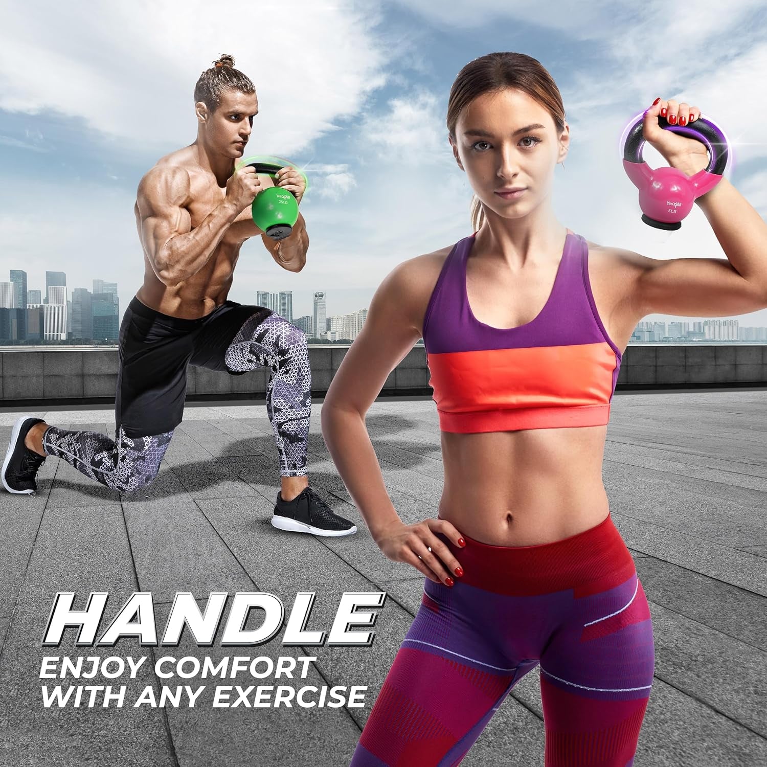 Rubber Base Kettlebell Set for Women, Strength Training Weights (10-65 lbs)