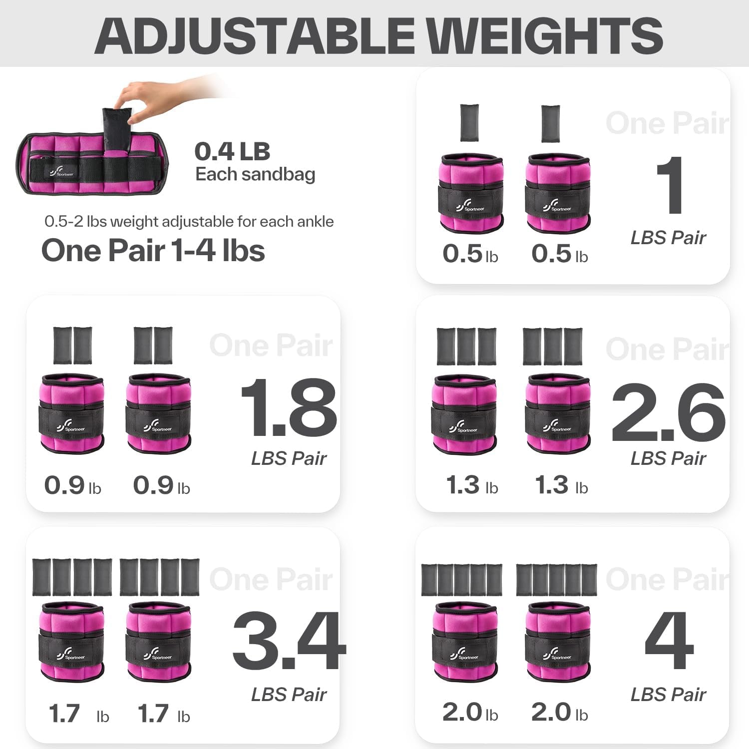 Adjustable Ankle/Wrist Weights for Men Women Kids, Weighted Leg & Cuff Strength Training for Yoga Walking Running Aerobics Gym Fitness Physical Therapy