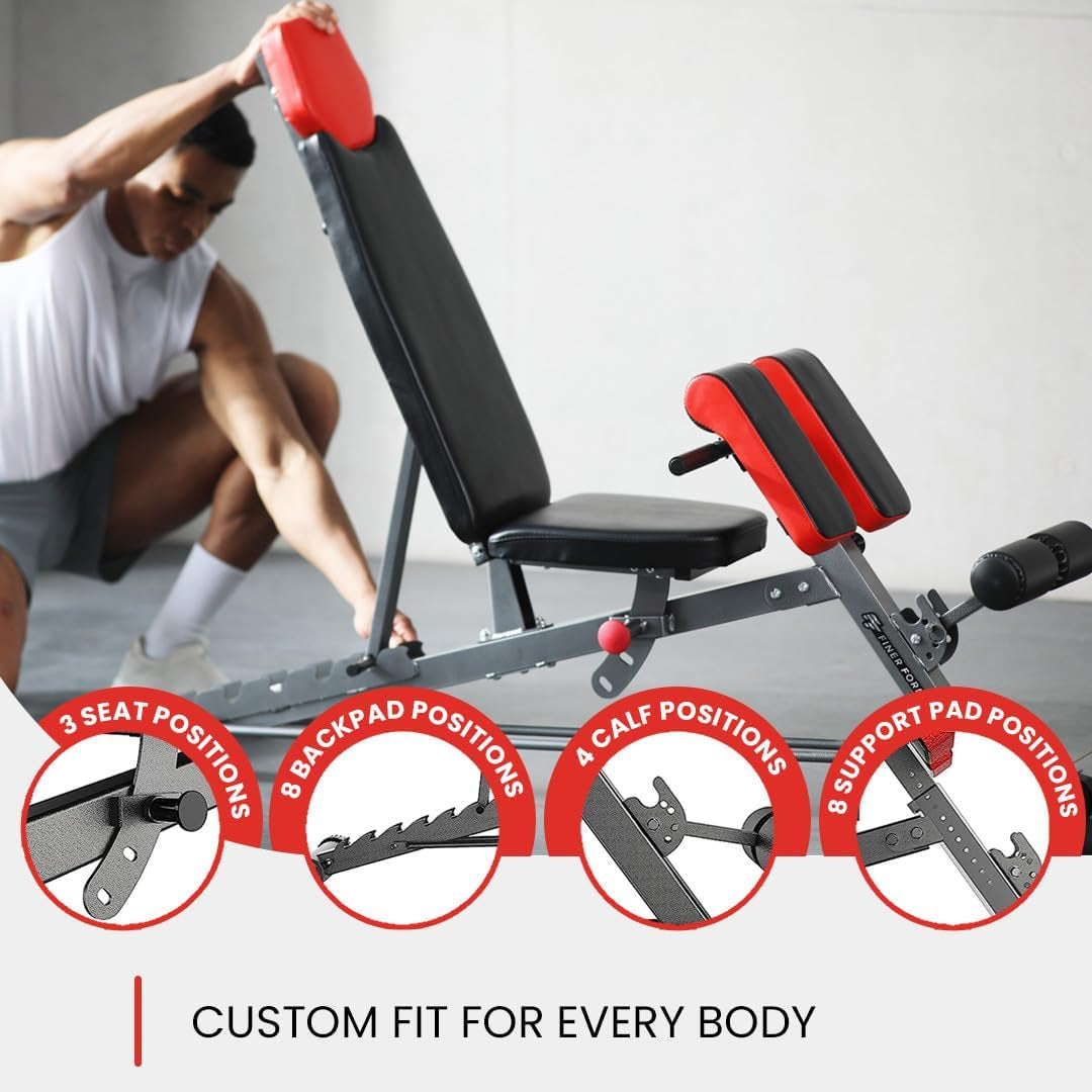 Multi-Functional FID Weight Bench for Comprehensive Body Workout - Hyper Back Extension, Roman Chair, Adjustable Ab Sit-Up, Incline/Decline, and Flat Bench