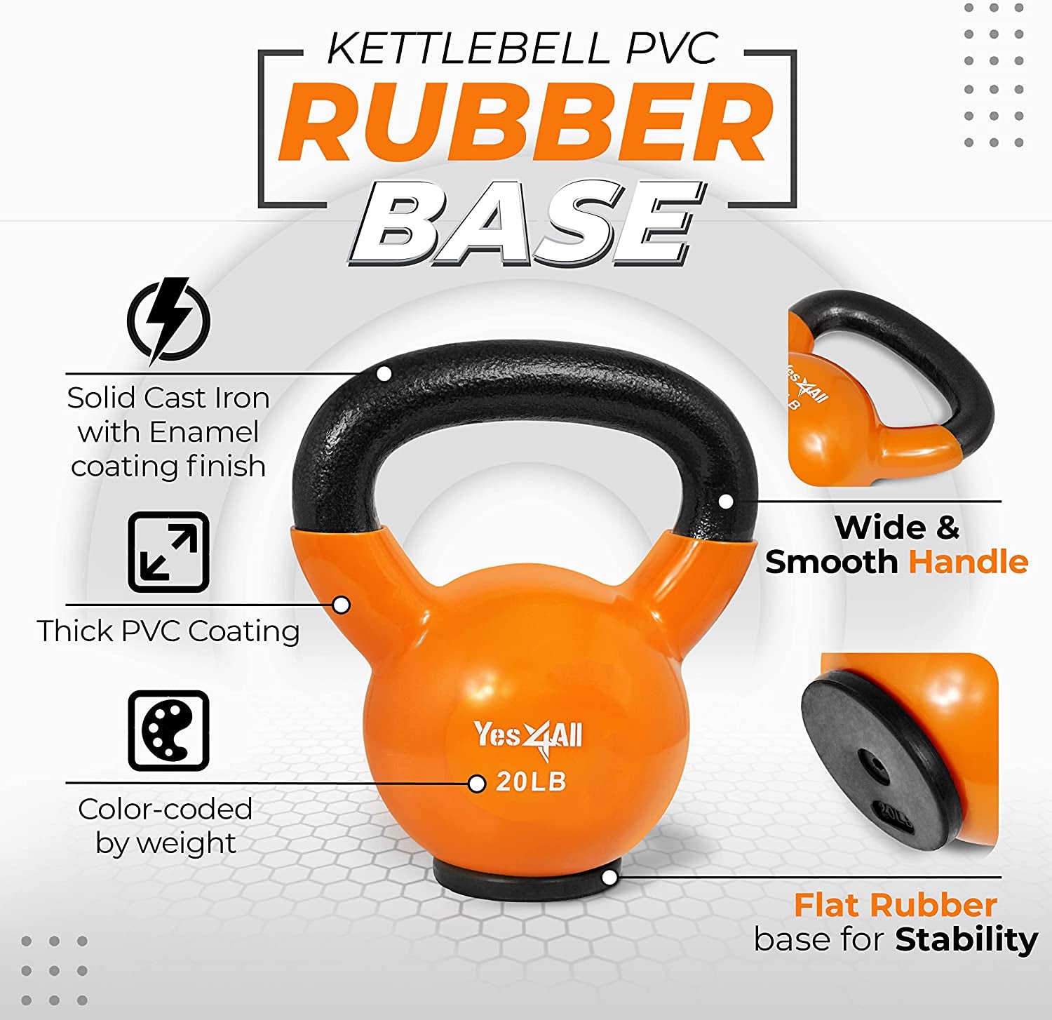 Rubber Base Kettlebell Set for Women, Strength Training Weights (10-65 lbs)