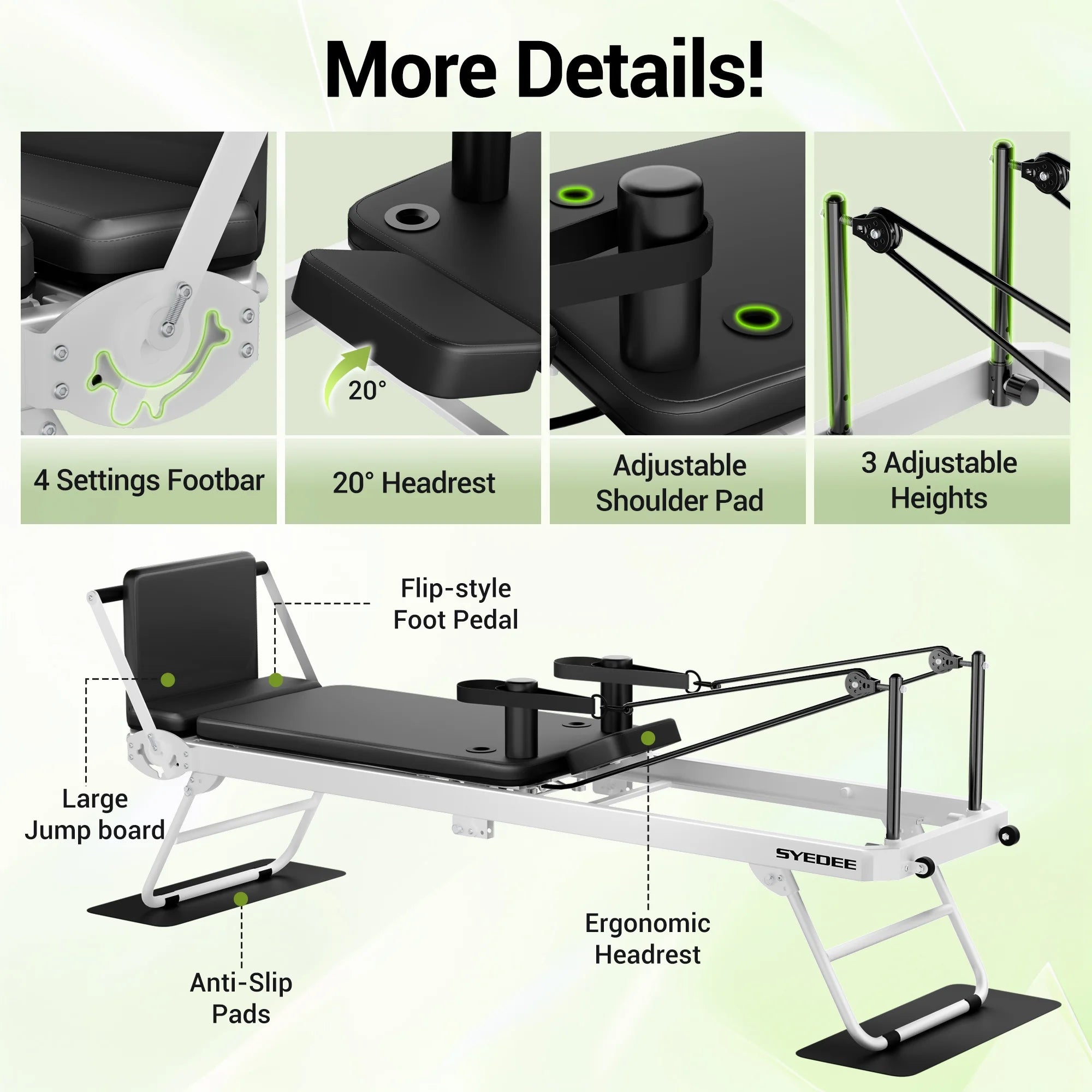 Foldable Pilates Reformer, Pilates Machine for Home Use, with Dual Resistance- Springs and Cords, Pilates Equipment for Home Workouts with Jump Board, up to 400 LBS