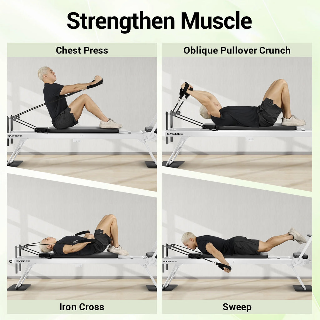 Foldable Pilates Reformer, Pilates Machine for Home Use, with Dual Resistance- Springs and Cords, Pilates Equipment for Home Workouts with Jump Board, up to 400 LBS