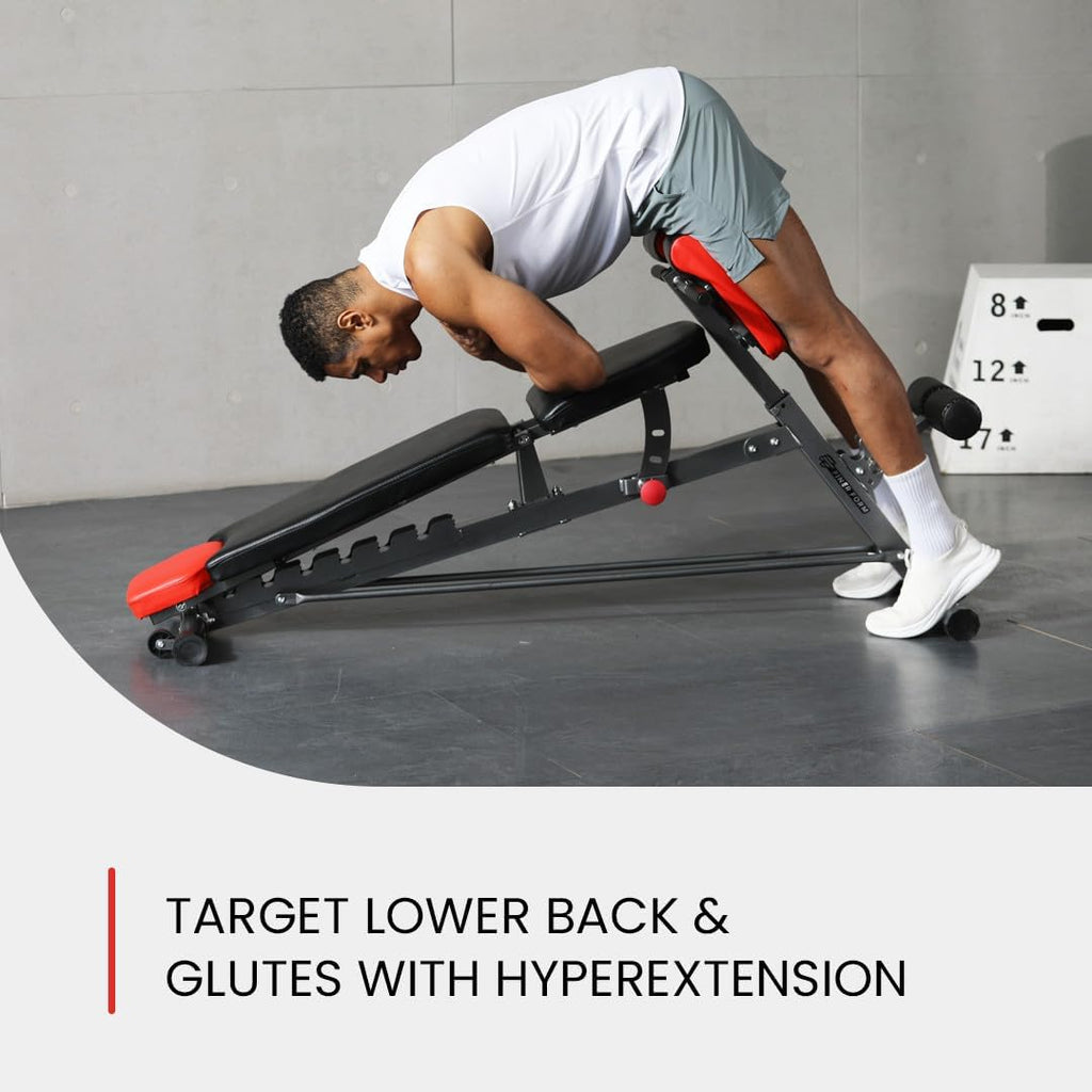 Multi-Functional FID Weight Bench for Comprehensive Body Workout - Hyper Back Extension, Roman Chair, Adjustable Ab Sit-Up, Incline/Decline, and Flat Bench
