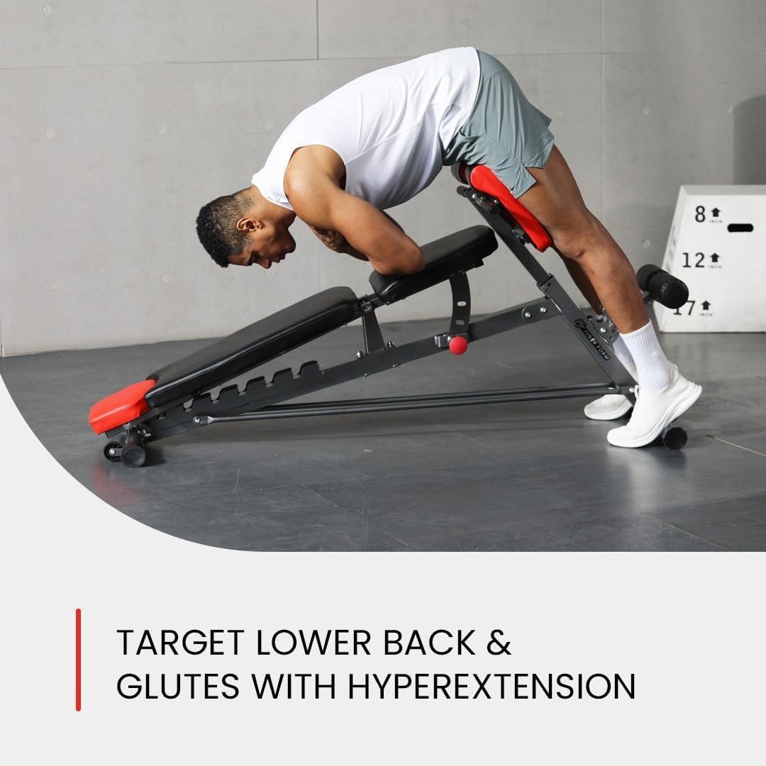 Multi-Functional FID Weight Bench for Comprehensive Body Workout - Hyper Back Extension, Roman Chair, Adjustable Ab Sit-Up, Incline/Decline, and Flat Bench