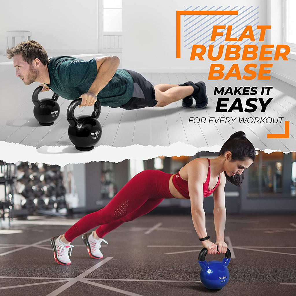 Rubber Base Kettlebell Set for Women, Strength Training Weights (10-65 lbs)