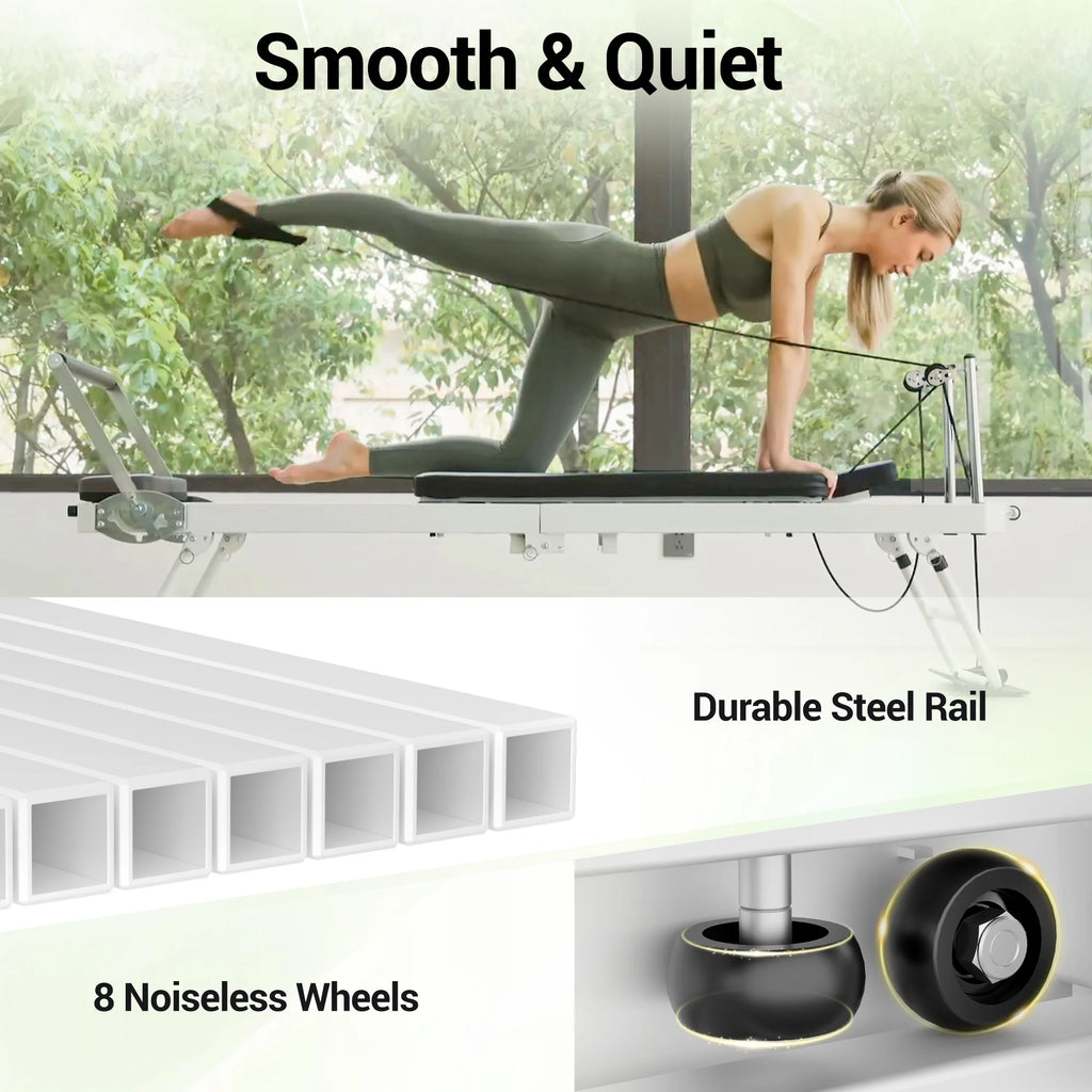 Foldable Pilates Reformer, Pilates Machine for Home Use, with Dual Resistance- Springs and Cords, Pilates Equipment for Home Workouts with Jump Board, up to 400 LBS