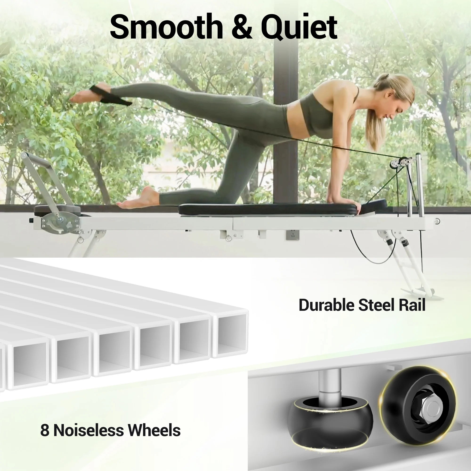 Foldable Pilates Reformer, Pilates Machine for Home Use, with Dual Resistance- Springs and Cords, Pilates Equipment for Home Workouts with Jump Board, up to 400 LBS