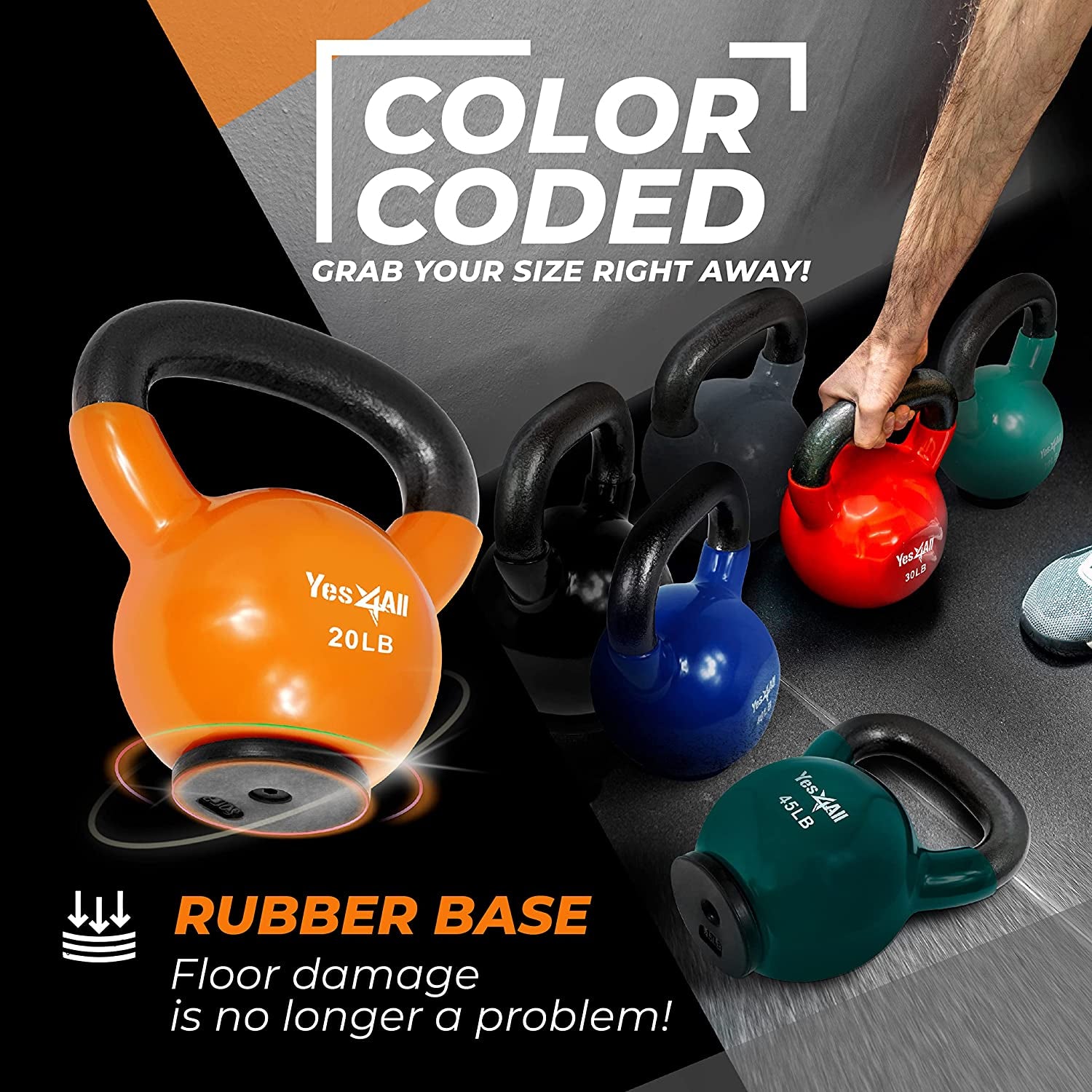 Rubber Base Kettlebell Set for Women, Strength Training Weights (10-65 lbs)